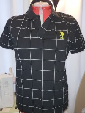 U.S. Polo Assn. Black Grid Polo with Yellow Logo